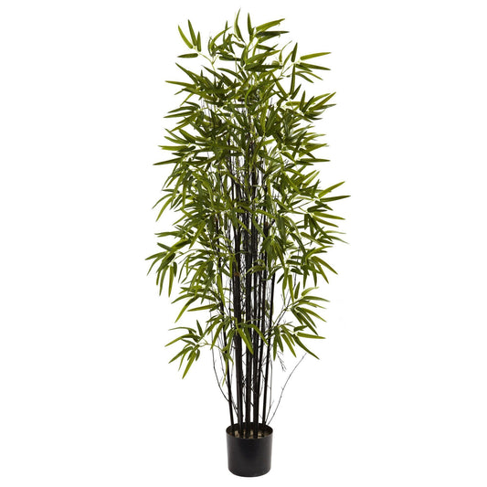 5’ Black Bamboo Tree Nearly Natural in a black planter with black canes and green leaves on Tampa Home & Garden Store