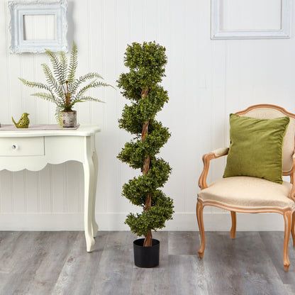 5’ Boxwood Topiary Spiral Artificial Tree (Indoor/Outdoor)