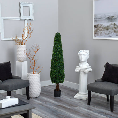 5 ft boxwood topiary tree Nearly Natural UV resistant indoor/outdoor green in black pot on Tampa Home & Garden Store