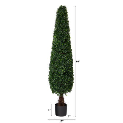 5 ft Boxwood Topiary by Nearly Natural UV resistant indoor/outdoor in black planter on Tampa Home & Garden Store