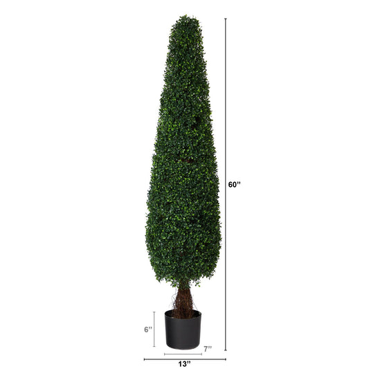 5 ft Boxwood Topiary by Nearly Natural UV resistant indoor/outdoor in black planter on Tampa Home & Garden Store