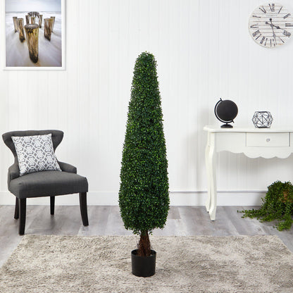 5’ Boxwood Topiary Artificial Tree UV Resistant Indoor/Outdoor by Nearly Natural in black pot on Tampa Home & Garden Store