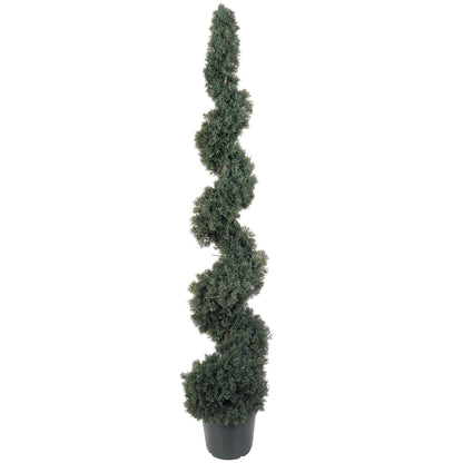 5' Cedar Spiral Silk Tree by Nearly Natural in a dark planter for indoor outdoor use on Tampa Home & Garden Store