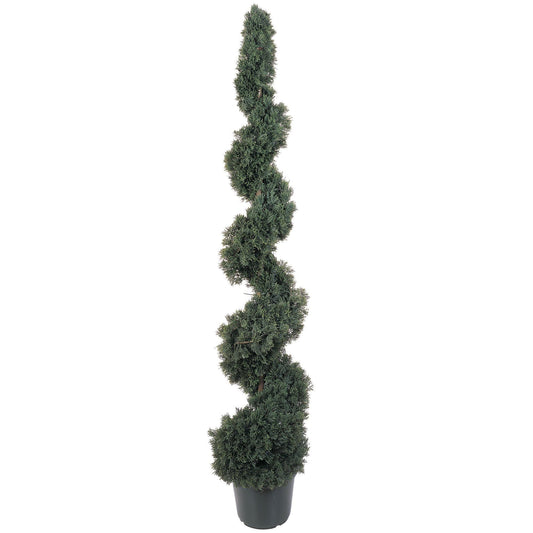 5' Cedar Spiral Silk Tree by Nearly Natural in a dark planter for indoor outdoor use on Tampa Home & Garden Store