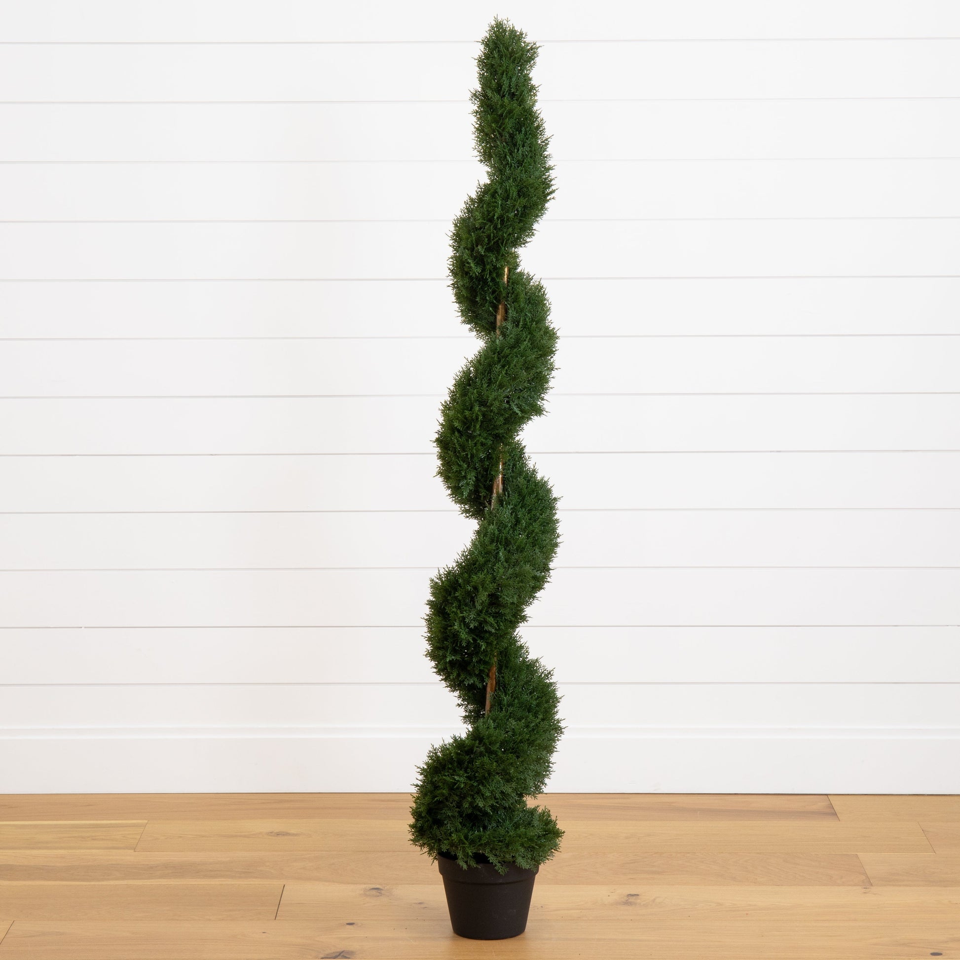Nearly Natural 5' Cedar Spiral Silk Tree indoor/outdoor in black pot on Tampa Home & Garden Store