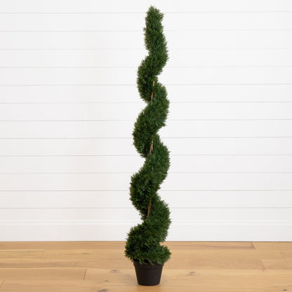 Nearly Natural 5' Cedar Spiral Silk Tree indoor/outdoor in black pot on Tampa Home & Garden Store