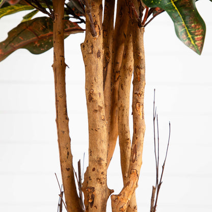 5' Croton Silk Tree by Nearly Natural with brown textured trunks and variegated croton leaves on Tampa Home & Garden Store