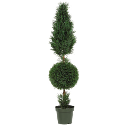 5' Cypress Ball and Cone Silk Tree by Nearly Natural with three tiers in a green planter on Tampa Home & Garden Store