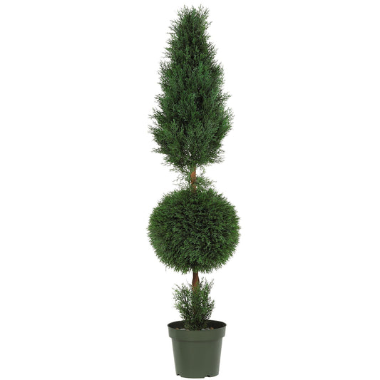 5' Cypress Ball and Cone Silk Tree by Nearly Natural with three tiers in a green planter on Tampa Home & Garden Store