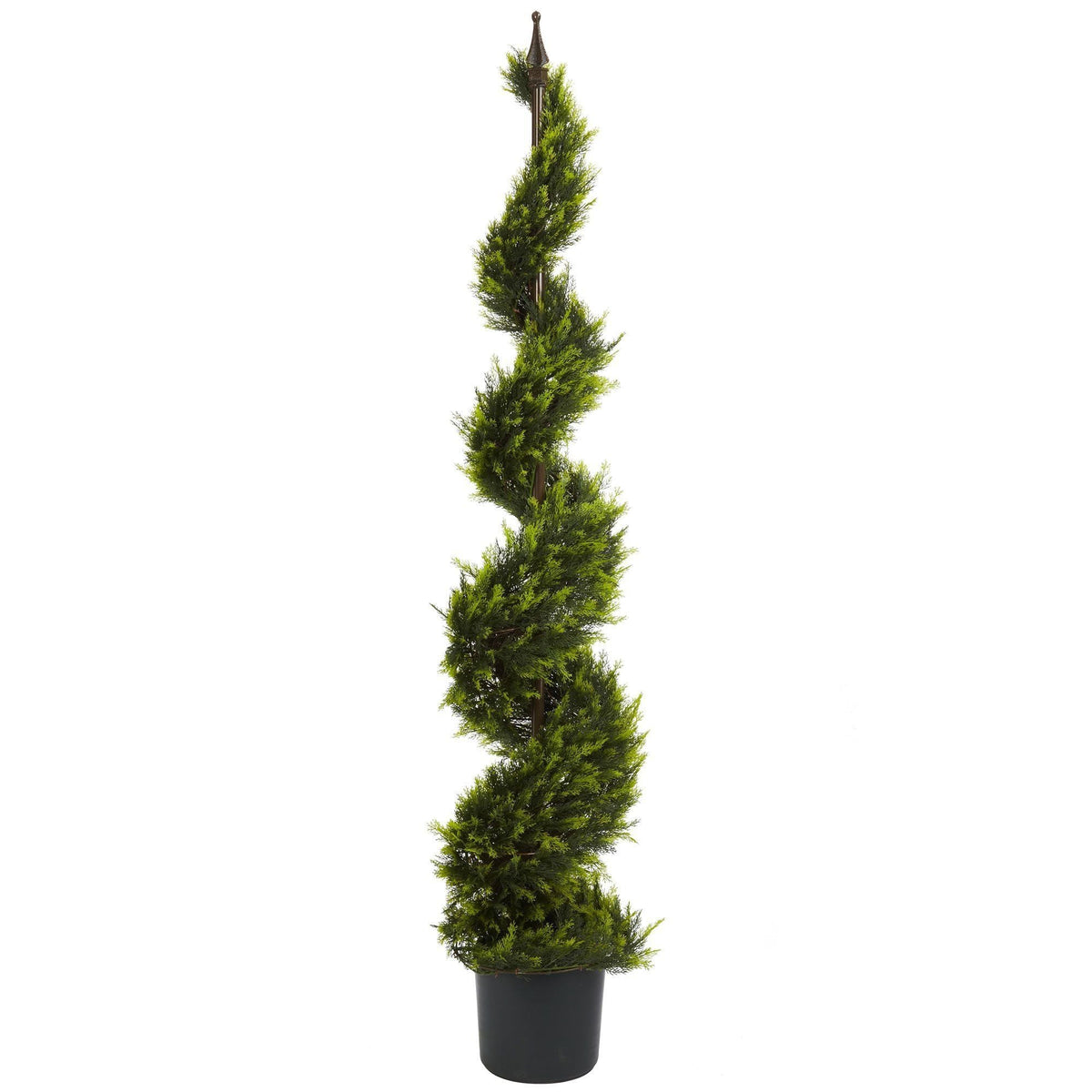 5' Cypress Spiral Tree in black pot with dense green foliage Nearly Natural on Tampa Home & Garden Store