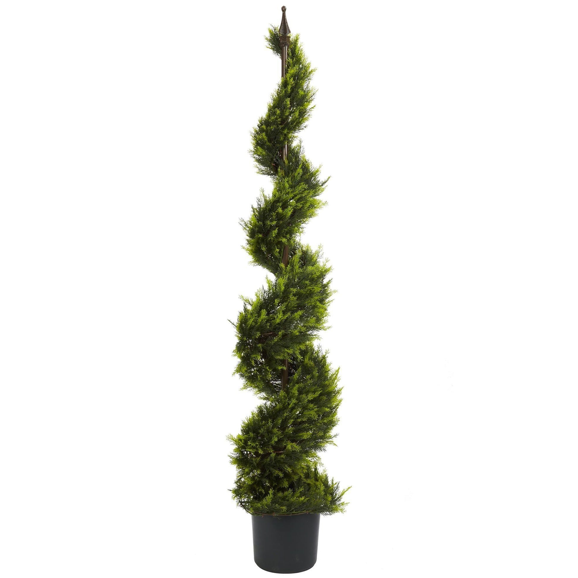 5' Cypress Spiral Tree in black pot with dense green foliage Nearly Natural on Tampa Home & Garden Store