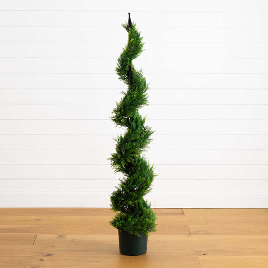5' Cypress Spiral Tree Nearly Natural artificial green evergreen in black pot on Tampa Home & Garden Store