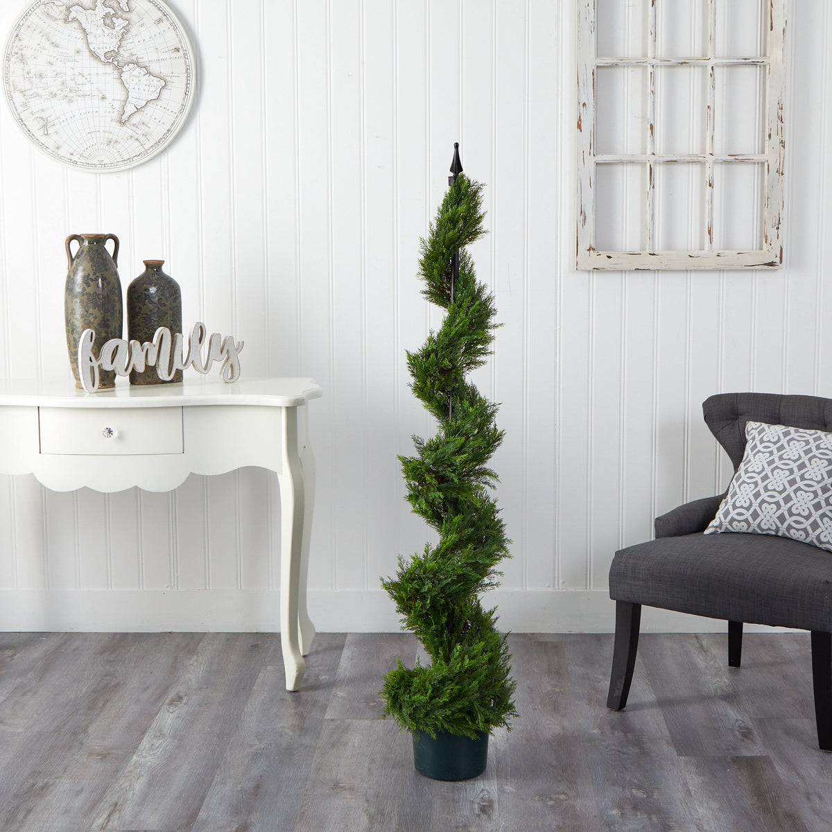 5' Cypress Spiral Tree Nearly Natural artificial tree in green pot on Tampa Home & Garden Store