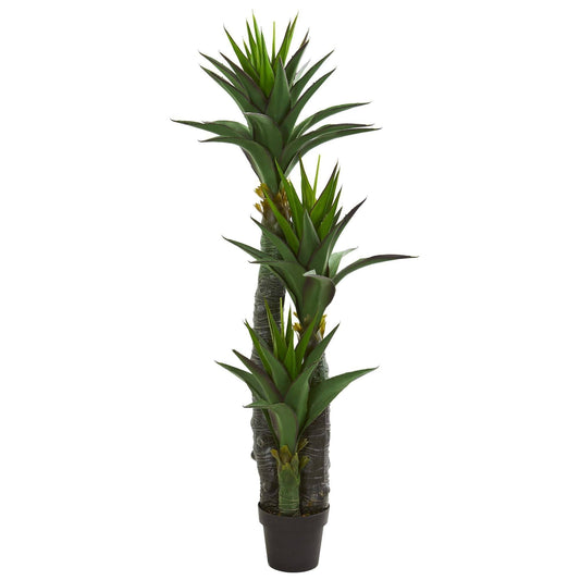 5’ Decorative Yucca Artificial Tree in Black Planter by Nearly Natural with lush green leaves on Tampa Home & Garden Store
