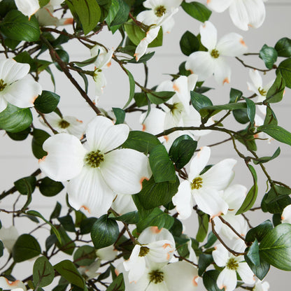 5' Dogwood Silk Tree by Nearly Natural, artificial white blossoms with green leaves on Tampa Home & Garden Store