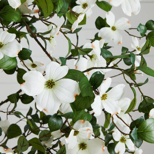 5' Dogwood Silk Tree by Nearly Natural, artificial white blossoms with green leaves on Tampa Home & Garden Store
