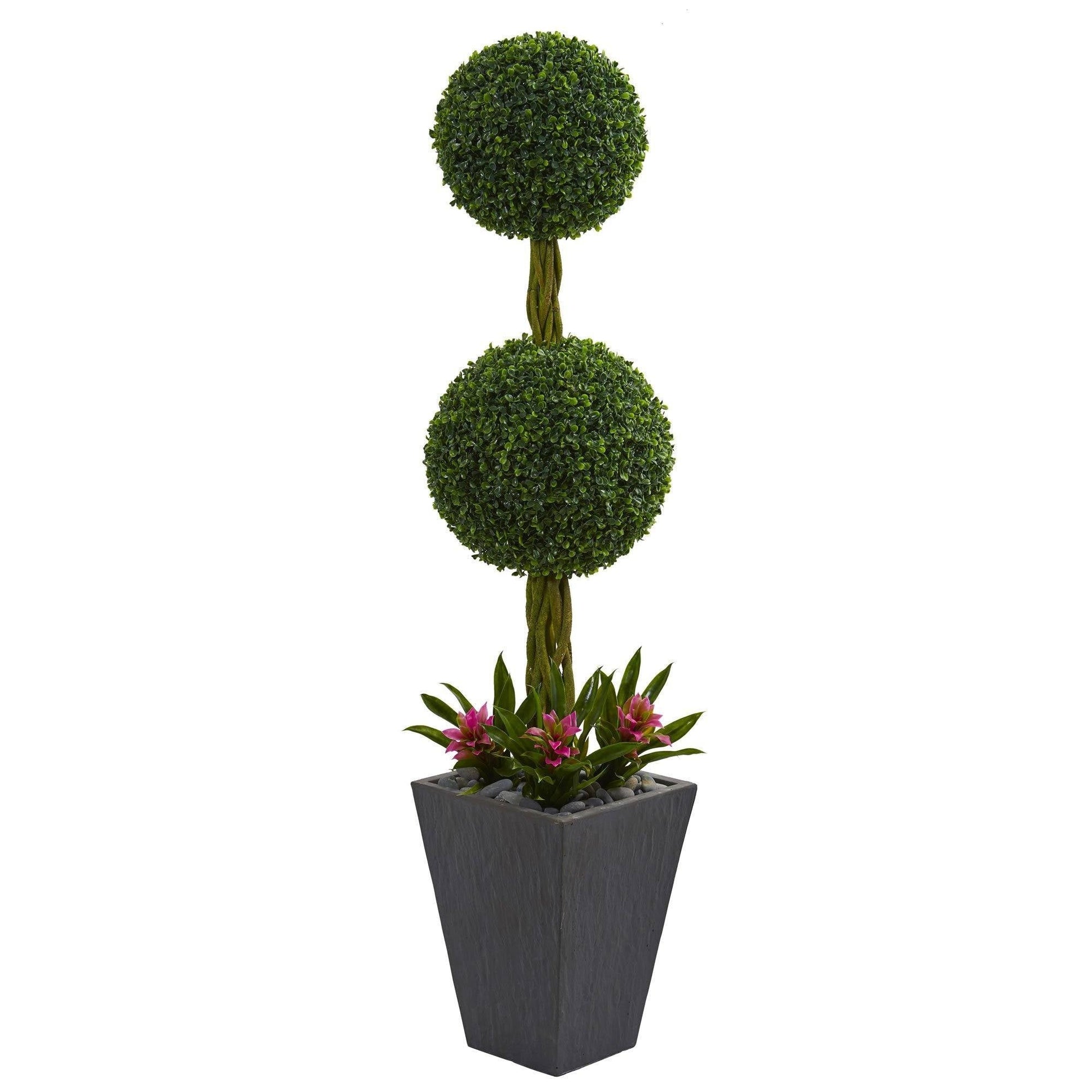 5 ft double boxwood ball topiary tree in slate planter indoor/outdoor Nearly Natural on Tampa Home & Garden Store