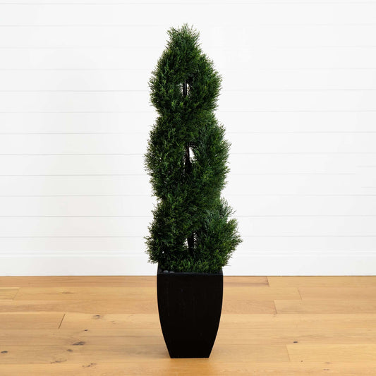 5’ Double Cypress Spiral Topiary Artificial Tree in Black Planter (Indoor/Outdoor) - Tampa Home & Garden Store