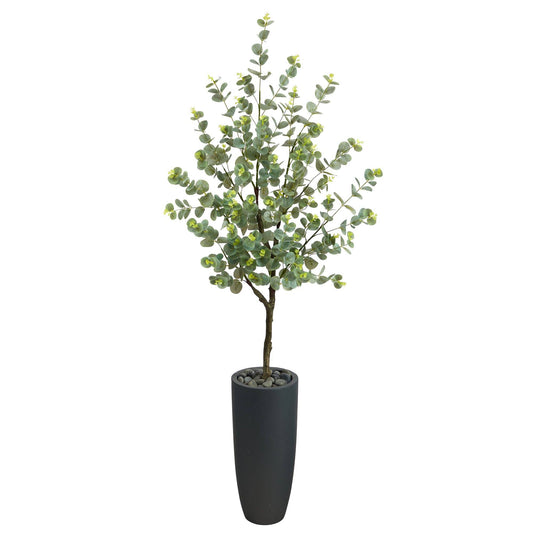 Árbol artificial de eucalipto de 1,5 m en maceta gris