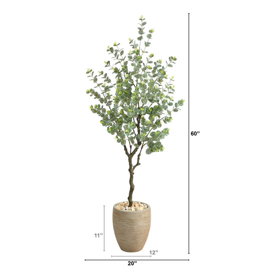 5’ Eucalyptus Artificial Tree in Sandstone Planter - Tampa Home & Garden Store