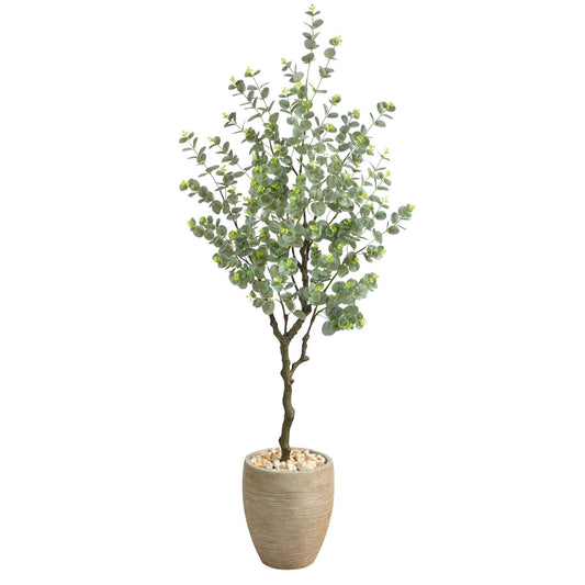 5’ Eucalyptus Artificial Tree in Sandstone Planter - Tampa Home & Garden Store