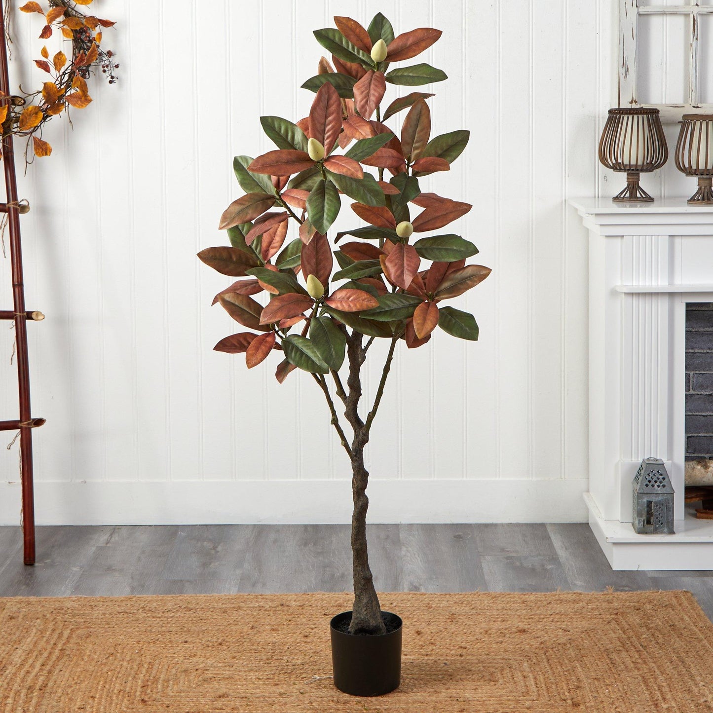 5ft Magnolia Artificial Tree Nearly Natural red green leaves in pot on Tampa Home & Garden Store