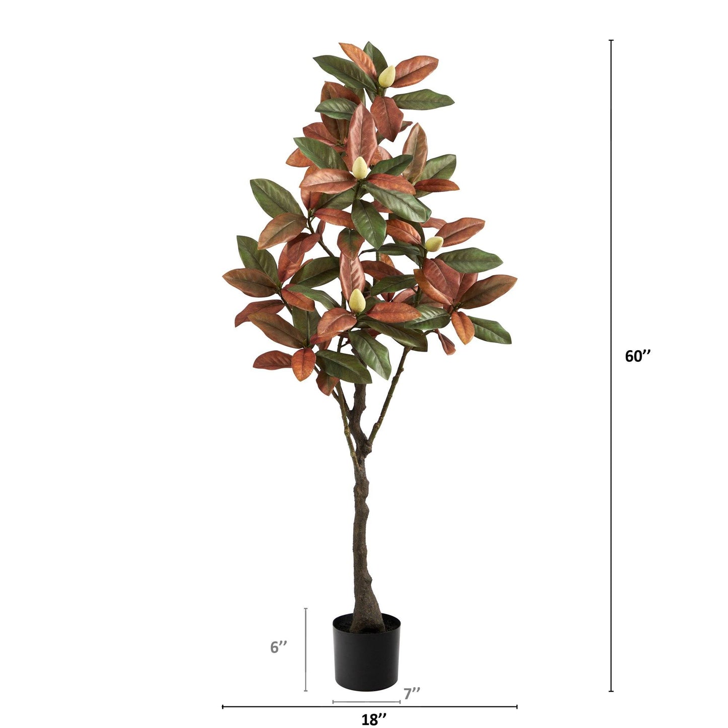 Nearly Natural 5’ Fall Magnolia Artificial Tree with red and green autumn leaves in a black pot on Tampa Home & Garden Store
