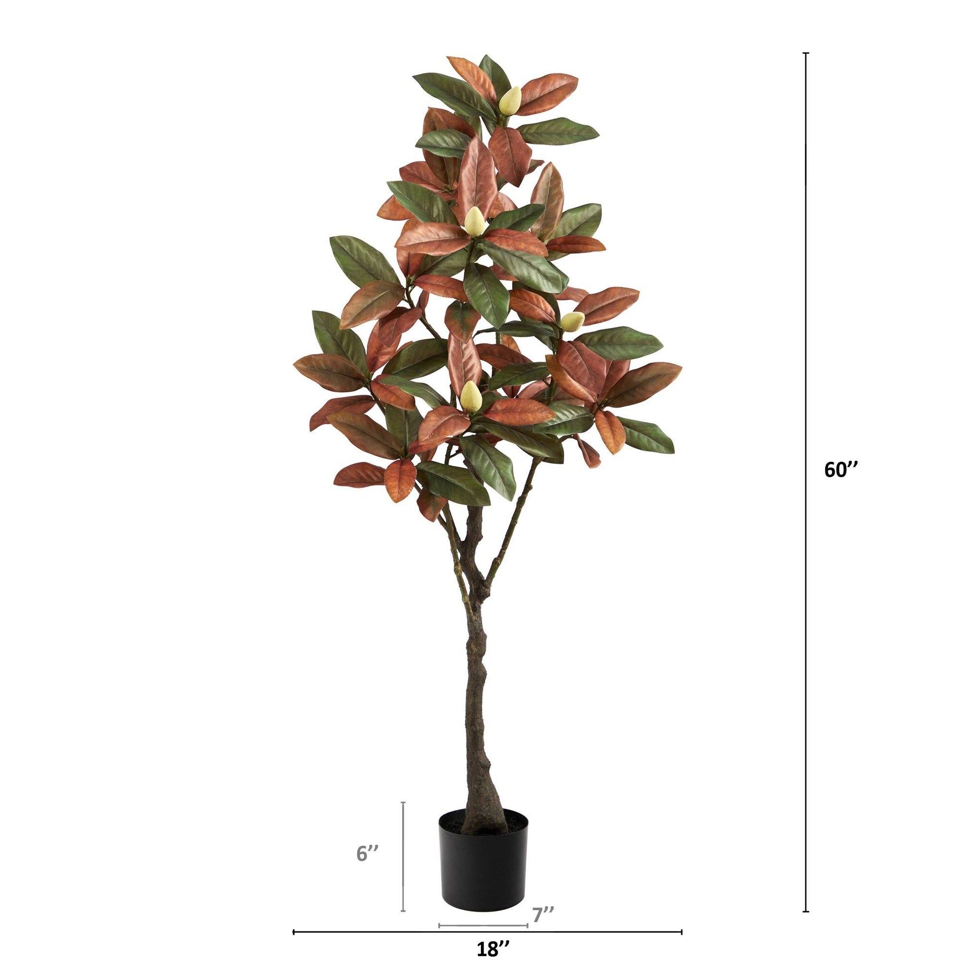 Nearly Natural 5’ Fall Magnolia Artificial Tree with red and green autumn leaves in a black pot on Tampa Home & Garden Store
