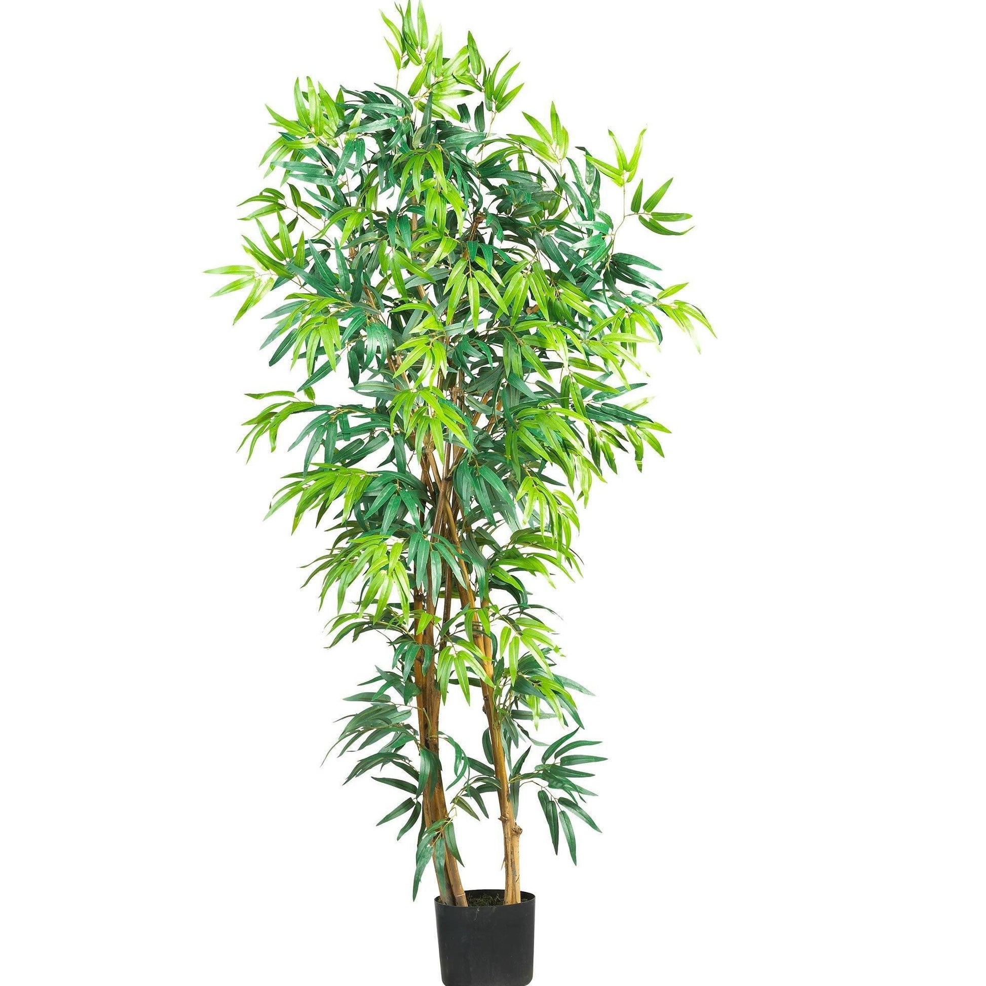 5' Fancy Style Bamboo Silk Tree by Nearly Natural with green leaves in a black planter on Tampa Home & Garden Store
