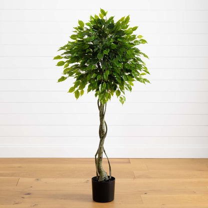 5' Ficus Artificial Topiary Tree with green leaves in black pot UV resistant Nearly Natural on Tampa Home & Garden Store