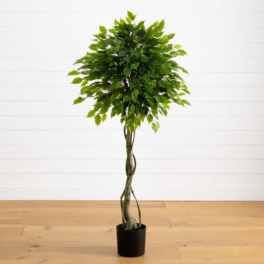 5' Ficus Artificial Topiary Tree with green leaves in black pot UV resistant Nearly Natural on Tampa Home & Garden Store