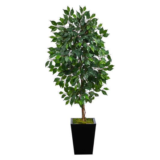 5’ Ficus Artificial Tree in Black Metal Planter - Tampa Home & Garden Store