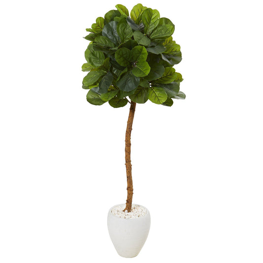 5 ft Fiddle Leaf Artificial Tree in White Planter with white stones by Nearly Natural on Tampa Home & Garden Store
