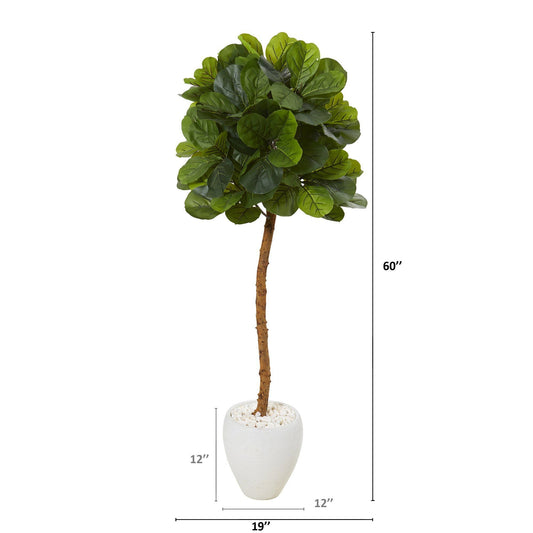 5’ Fiddle Leaf Artificial Tree in White Planter Real Touch leaves Nearly Natural on Tampa Home & Garden Store