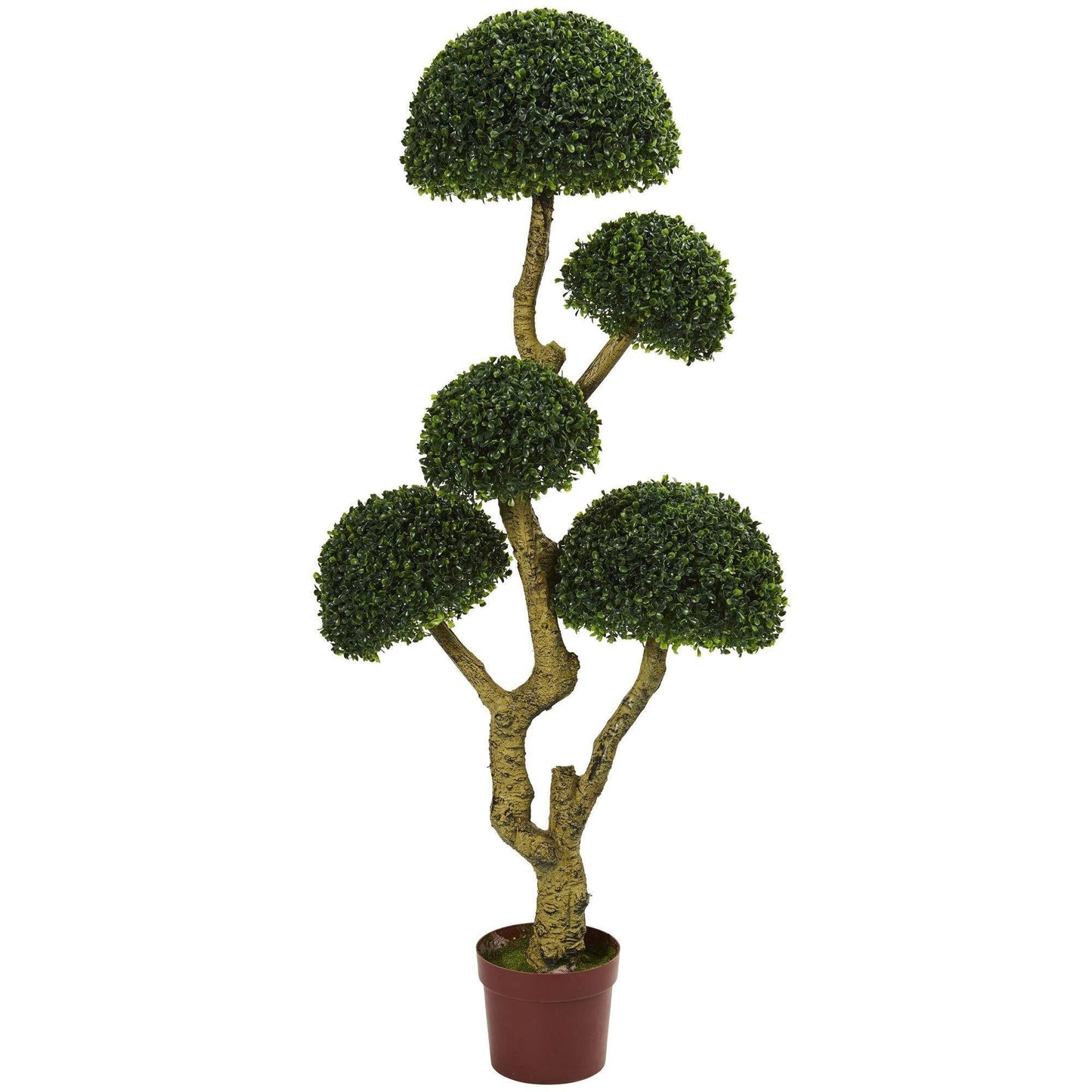 5' Five Head Boxwood artificial tree by Nearly Natural UV resistant indooroutdoor brown planter on Tampa Home & Garden Store