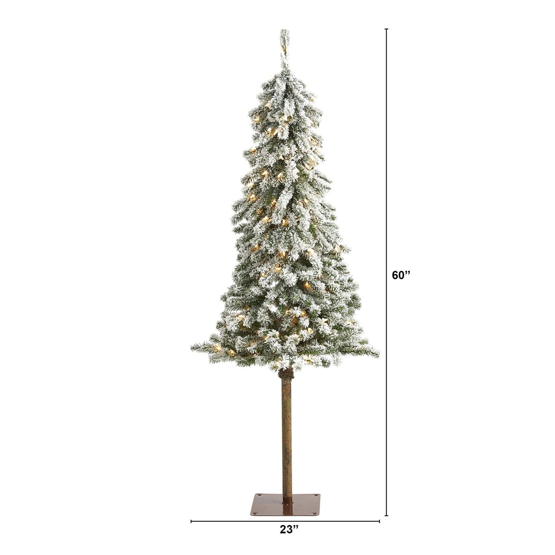 5’ Flocked Alpine Christmas Tree Nearly Natural, pre-lit warm white lights, 60 in tall on Tampa Home & Garden Store