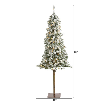 5’ Flocked Alpine Christmas Tree Nearly Natural, pre-lit warm white lights, 60 in tall on Tampa Home & Garden Store
