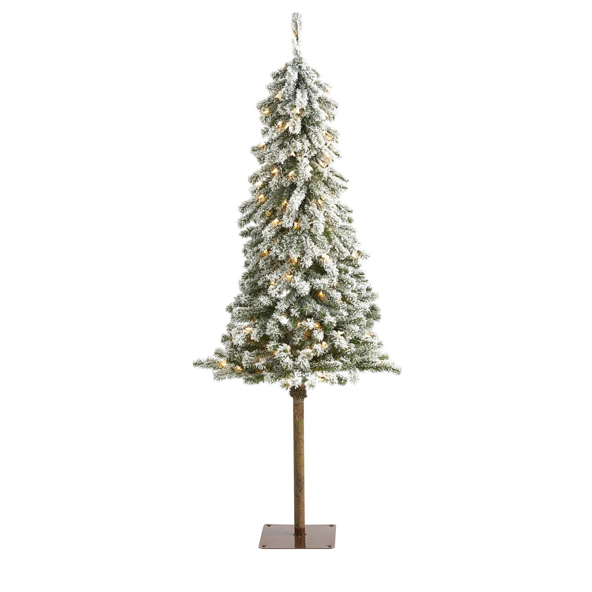 5 ft flocked alpine artificial Christmas tree with warm white lights by Nearly Natural on Tampa Home & Garden Store