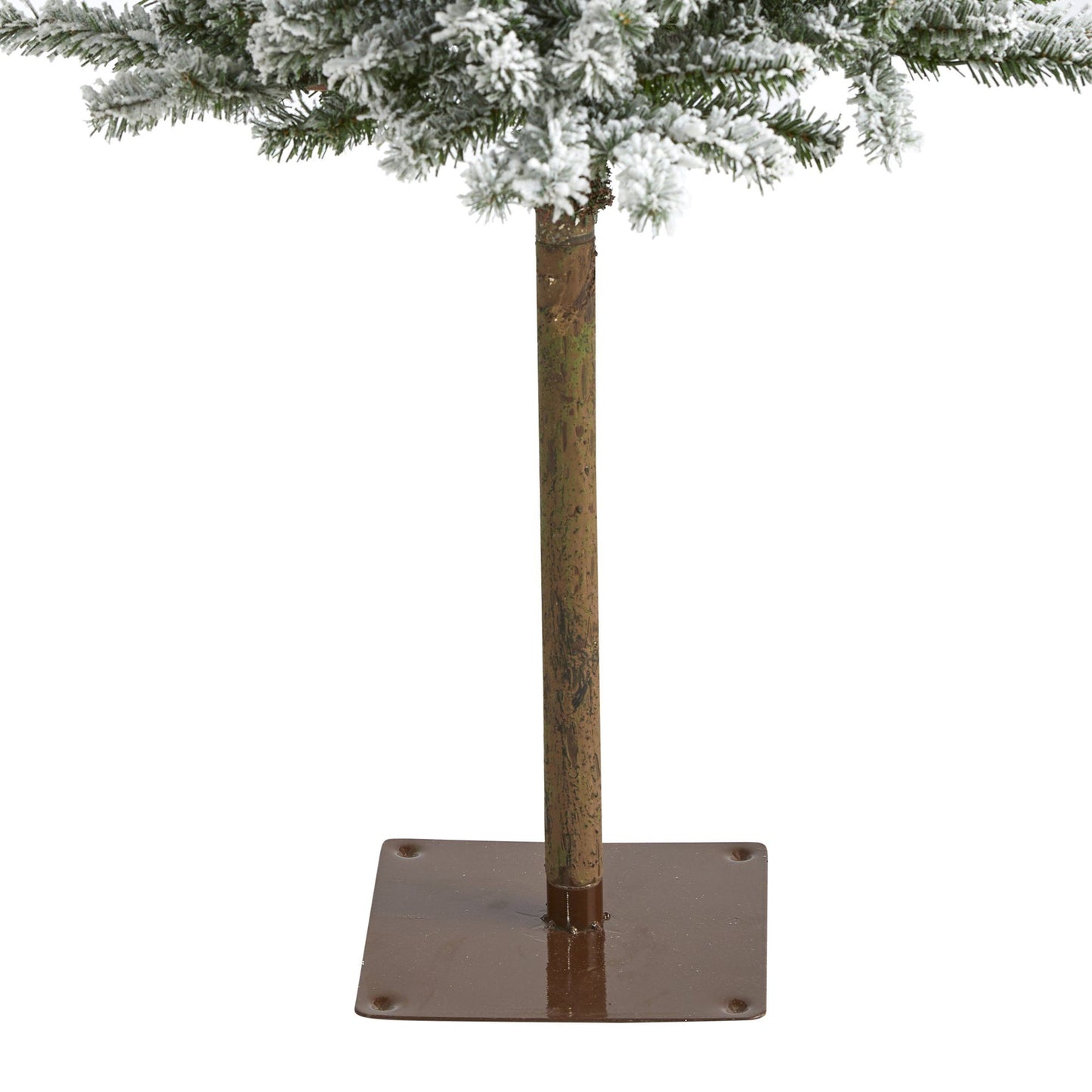 5’ Flocked Alpine Christmas Tree Nearly Natural with snow-dusted branches on brown trunk on Tampa Home & Garden Store