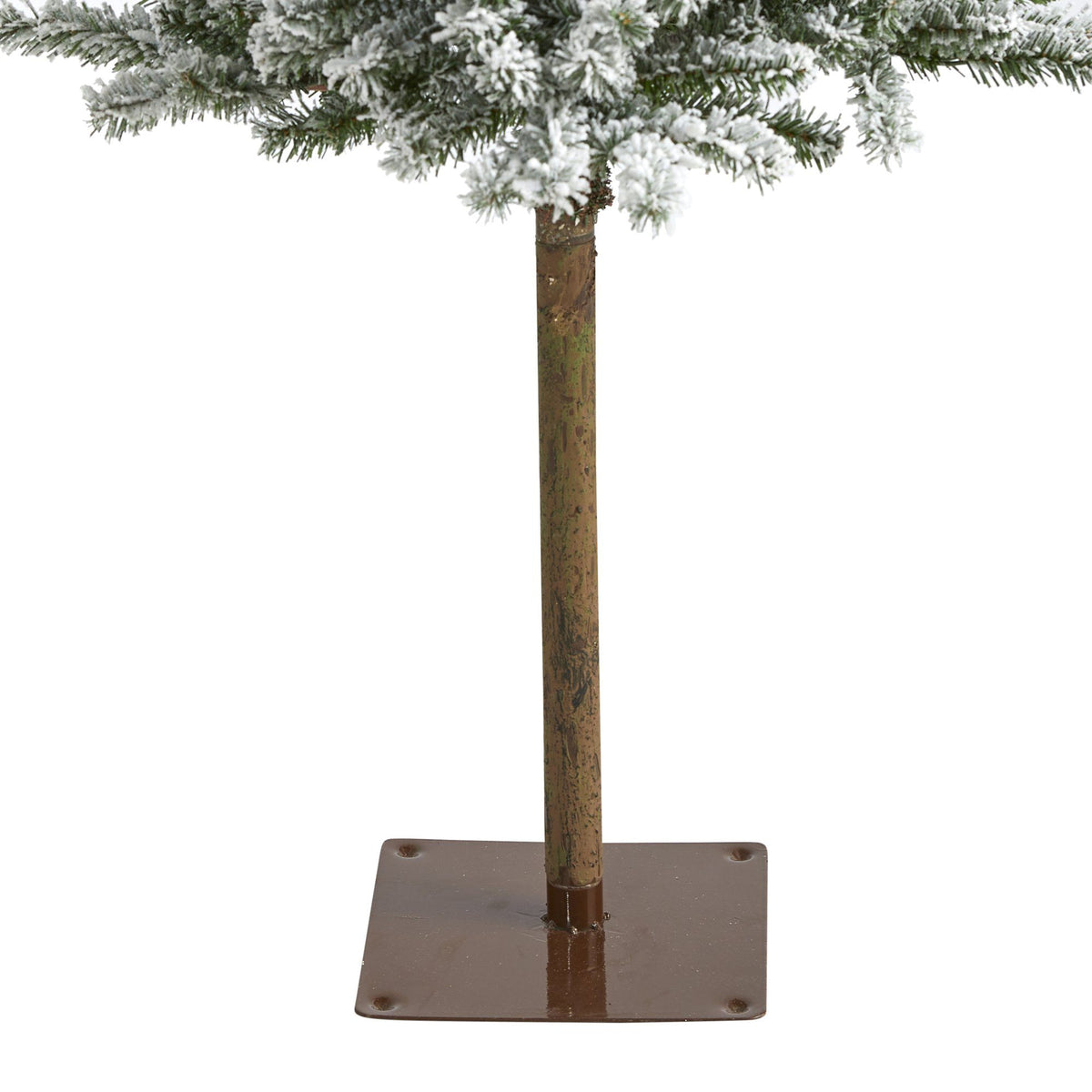 5’ Flocked Alpine Christmas Tree Nearly Natural with snow-dusted branches on brown trunk on Tampa Home & Garden Store