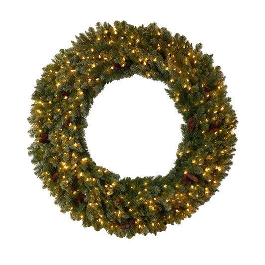 5ft Flocked Christmas Wreath with Pinecones and LED Lights, Bendable Branches on Tampa Home & Garden Store