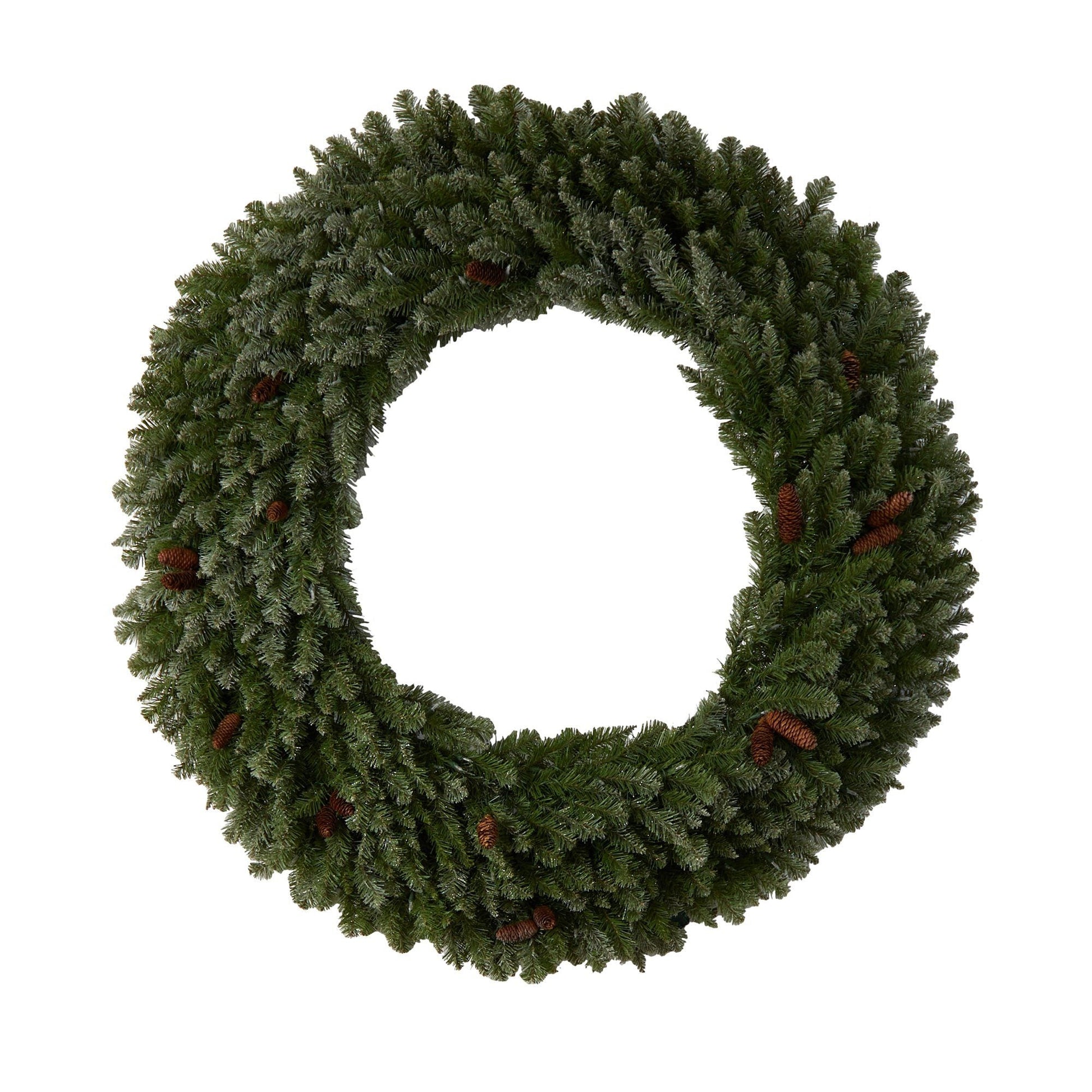 5 ft flocked artificial Christmas wreath with pinecones and frosted evergreen needles on Tampa Home & Garden Store