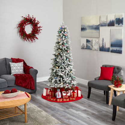 5' Flocked British Columbia Mountain Fir Artificial Christmas Tree with 50 Multi Color Globe Bulbs and 379 Bendable Branches