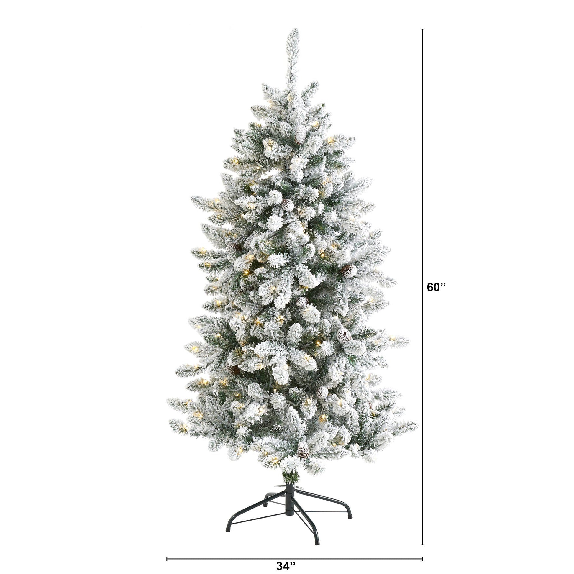 5 ft flocked Livingston Fir Christmas Tree with pine cones and 200 LED lights, Nearly Natural on Tampa Home & Garden Store