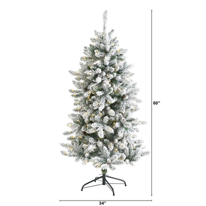5 ft flocked Livingston Fir Christmas Tree with pine cones and 200 LED lights, Nearly Natural on Tampa Home & Garden Store