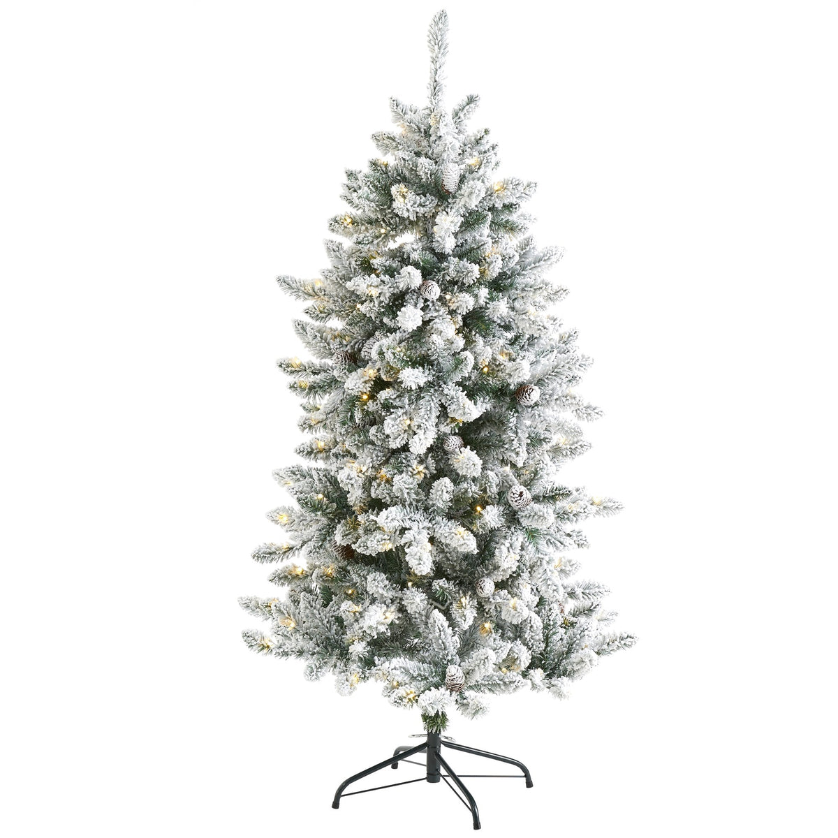 Nearly Natural 5' flocked Livingston Fir artificial Christmas tree with pine cones and warm LEDs on Tampa Home & Garden Store