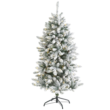 Nearly Natural 5' flocked Livingston Fir artificial Christmas tree with pine cones and warm LEDs on Tampa Home & Garden Store