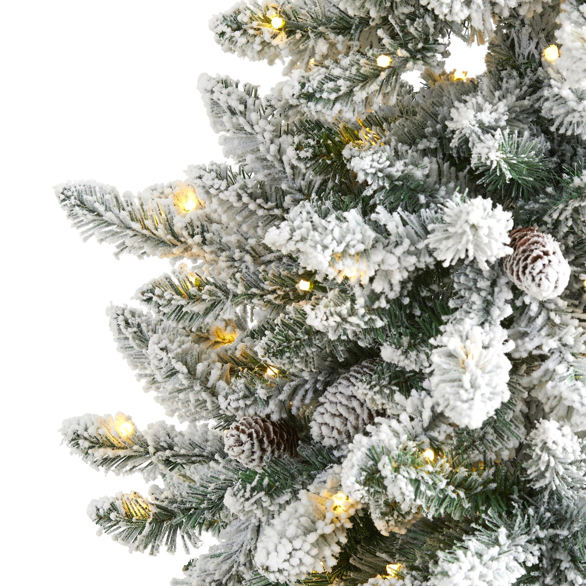 Nearly Natural 5 ft flocked Livingston fir Christmas tree with pine cones and 200 LED lights on Tampa Home & Garden Store
