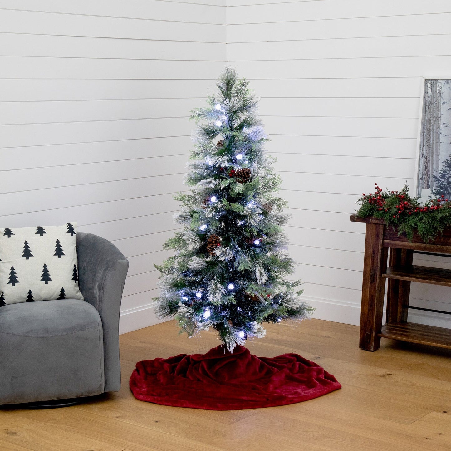 Flocked Pre Lit Christmas Tree and Led Lights