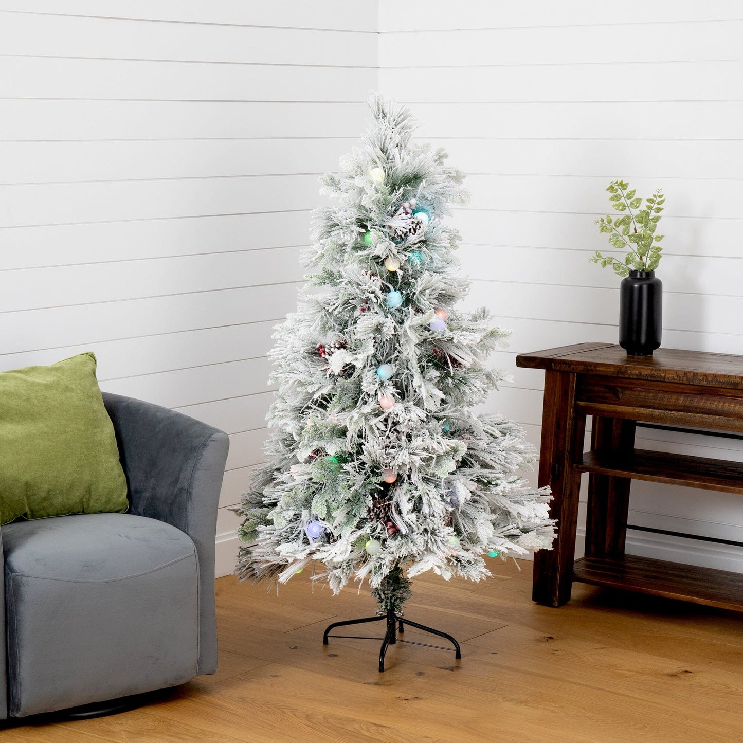 Flocked 5 Ft Led and Pinecone Christmas Tree